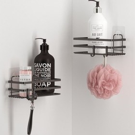 Resim Teknotel ST281H Yapışkanlı Kancalı Banyo Rafı 2 Adet Mat Siyah 