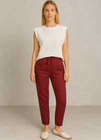Resim Kadın Alian Beli Lastikli %100 Keten Beach Pantolon - Bordo - BORDO / M / 25 