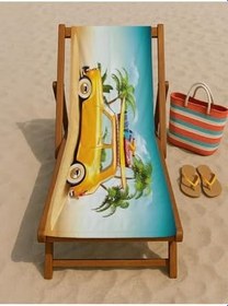 Resim denizlicotton Baskılı Plaj havlusu 80 x 150 cm, Deniz Havlusu, Şezlong Havlusu Sarı Araba-75 x 150 