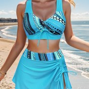 Resim Çapraz Sınır Split Mayo Etek Stili Üç Parça Set ve Fırfırlı Bikini Avrupa Dış Ticaret Yüzme Kıyafeti Fabrikası Toptan Satış 