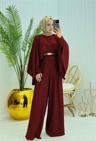 Resim Neşeli Butik kadın pelerinli kemer detaylı tesettür tulum NMS061 