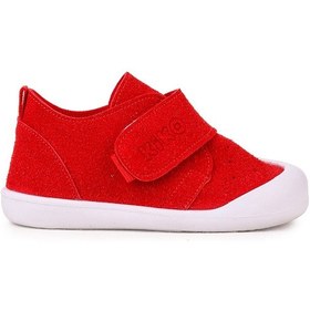 Resim Kiko Kids Daffy Cırtlı Kız Bebek İlk Adım Panduf Ayakkabı Kırmızı 