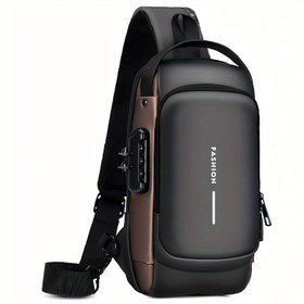 Resim 1 adet Çok Fonksiyonlu Trendy Askılı Çanta Şifreli Kilitli, Erkek ve Kadınlar için Dayanıklı Crossbody Seyahat Göğüs Çantası - Günlük İşe Gidiş Geliş ve Gezintiler için İdeal 