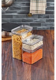 Resim 3 Lü Set Dikdörtgen Contalı, Sızdırmaz Kapaklı Saklama & Erzak Kabı Şeffaf 3500ml-1700ml-800ml 