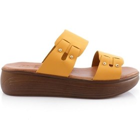 Resim Dgn 500-23y Kadin Kalin Sirali Bantli Troklu Kalin Taban Terlik 500-2109-R2916 Sarı 