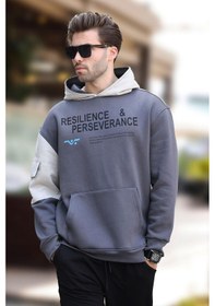 Resim Madmext Füme Kapüşonlu Cep Detaylı Baskılı Erkek Sweatshirt 7058-füme Füme 