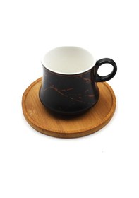 Resim Kişiye Özel Kuş Motifli Defter & 2'li Bambu Altlıklı Mermer Desen Siyah Türk Kahve Fincanı Hediye Seti 