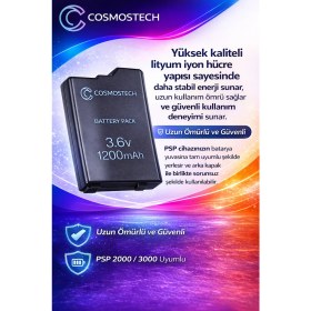 Resim Cosmostech Psp 2000 / 3000 Uyumlu Batarya 1200MAH 3.6V Li-Ion Şarjlı Pil Battery Pack 