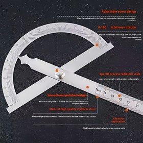 Resim Paslanmaz Çelik 180 Derece Yarım Daire Açı Kare - Ahşap İşleme, Ahşap İşleme, Mimarlık ve Kendin Yap Projeleri için Dayanıklı ve Hassas Ölçüm Aracı, Şık Metalik Bitiş, Pürüzsüz Döner Mekanizma, Yüksek Kaliteli İnşaat 