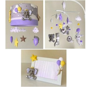 Resim happy babies Lila Hayvan Figürlü Avize Dönence Çerçece Seti 