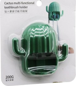 Resim Kaktüs Modeli Diş Fırçalık - 2 Kol Askılık Yapışkanlı Montaj Kahverengi 