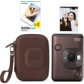Resim Fujifilm Instax Mini LiPlay Hybrid Deep Bronze Fotoğraf Makinesi 20'li Film Çantalı Set 