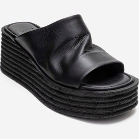 Resim Luvishoes Marc Siyah Cilt Hakiki Deri Dolgu Topuklu Kadın Terlik Siyah 