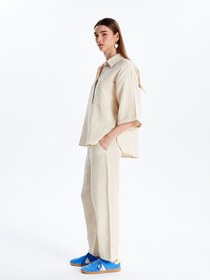 Resim LC Waikiki XSIDE Bej Beli Lastikli Düz Müslin Kadın Pantolon 