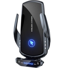 Resim 15w Qi İndüksiyonlu Araç Şarj Cihazı, Hızlı Kablosuz Araç Şarj Cihazı Otomatik Kelepçeli Hava Çıkı Diğer 