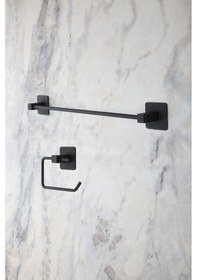 Resim MultiStore Siyah Kare Yapışkanlı Uzun Havluluk / Açık Tuvalet Kağıtlığı 2li Banyo Düzenleyici Seti Siyah 