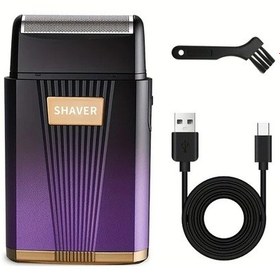 Resim Challenger Mor Taşınabilir Alüminyum Folyo Erkek Elektrikli Tıraş Makinesi Sakal Düzeltici Usb Şarjlı Seyahat Kompakt Günlük Kullanım Babalar Günü Hediyesi 