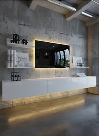 Resim Resital Ledli Duvara Monte Tv Sehpası - Beyaz - W6021-1 Beyaz 