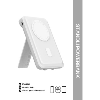 Iwalk Mag-X Magsafe Uyumlu Standlı 5.000MAH Powerbank MXB003 Beyaz