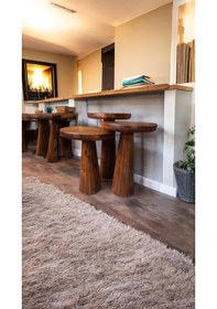 Resim Simillo Wood Wooden Ahşap 3 Lü Set Fitilli Mantar Yan Sehpa Modern Fındık Renk Fiskos Kahverengi 