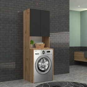 Resim Trio Modül Çamaşır Makinası Dolabı - 65 cm - 2'li Set - Meşe - Sm Fırtına Gri 