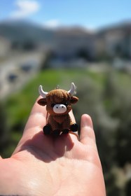 Resim mmb Örgü Desenli Amigurumi Highland Cow Anahtarlık Çanta Charm Araç Aksesuarı 