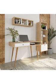 Resim Bimossa U5020 Janus Raflı Kitaplıklı Çalışma Masası Sepet-beyaz 