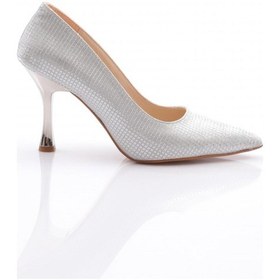 Resim Dgn 1013 Kadin Sivri Burun Topuklu Ayakkabi Gümüş Kroko 