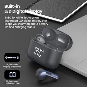 Resim TOZO T21 Kablosuz Kulaklık, 5.3 Bluetooth Kulaklık, Çift Mikrofonlu Gürültü Önleyici Sem Kulak İçi, IPX8 Su Geçirmez, Güç Ekranlı Kablosuz Şarj Kutusu ile 44H Çalma Stereo Ses, Mavi 
