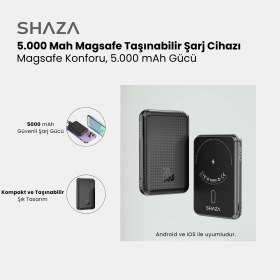 Resim SHAZA SG1501/BK 5000mAh 15W MagSafe Taşınabilir Powerbank Siyah 
