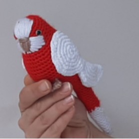 Resim nildamigurumi Amigurumi Örgü Oyuncak Muhabbet Kuşu Kırmızı Beyaz Türkiye 