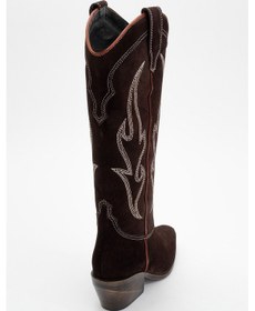Resim Luvishoes Luvi Shoes Pietro Kahverengi Hakiki Deri Süet Kadın Western Çizme Kahve Süet 