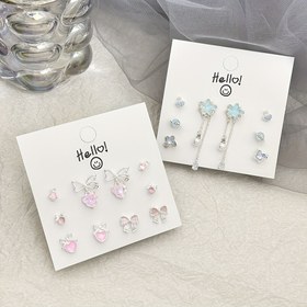 Resim Günlük Durumlar İçin, Hediye Verme İçin, 925 Gümüş Kalite Kulaklık Postu ile Mavi Pembe, Şık Çinko Alaşımlı Kalp Kolye Dangle Küpe Seti 