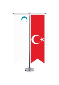 Resim Hive Hanlığı Bayrağı Ve Türkiye - Kırlangıç - Saten T Direk 2li Masa Bayrağı 1 