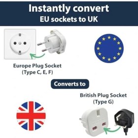 Resim Daisy Store Hadron Ingiltere’den Ab’ye Seyahat Adaptörü, Uk G Tip 3 Pin’den Avrupa E/f Tipi 2 Pin Priz Dönüştürücü, Güvenlik Kilitli, 240V 10A, 16A, Fransa, Almanya, Hollanda, Polonya, Isveç Uyumlu 