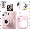 Resim Instax mini 12 Mavi Fotoğraf Makinesi-20'li Film-Kıskaçlı Resim Standı ve Simli Pleksi Kılıf Seti 