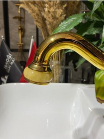 Resim İsaoğlu Yapı Gold Lavabo Bataryası Mermer Tasarımlı Altın Lavabo Musluğu Gold 