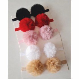 Resim Saule 5’li Peluş Ponpon Bebek & Çocuk Saç Bandı Seti - Yumuşak, Esnek, Renkli Bandana 