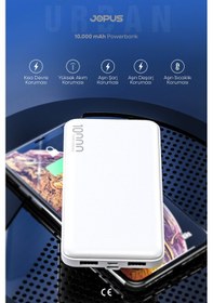 Resim Jopus 10000mah Powerbank - Led Işık Göstergeli - Taşınabilir Şarj Cihazı Beyaz 