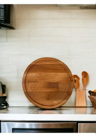 Resim Ahşap Yuvarlak Küçük Boy Pizza Sunumluk Ve Kesme Tahtası Ahşap 