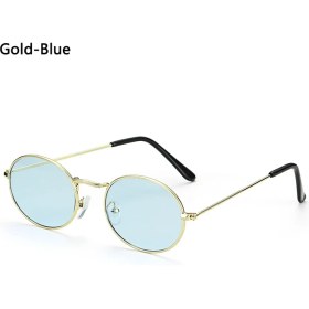 Resim Xifu Shop C Altın-Mavi Küçük Metal Çerçeveli Oval Retro Şemsiyesi Güneş Leri Yaz Vintage UV400 (Yurt Dışından) 