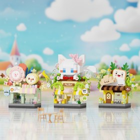 Resim Street Scene Series Miniature Building Blocks - DIY Pet Shop, Flower Shop, Burger Restaurant & Coffee Shop Modelleri, Sevimli Hayvan Karakterleri, Pastel Renkler ve Canlı Detaylar - Yetişkinler ve Gençler için Yaratıcı Hediye, Yapı Blok Setleri, Mağaza Gösteri Modelleri, Zihinsel Tasarımlar, Renkli İnşaat Kiti 