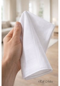 Resim Hepsine Rakip 12 Li Erkek Cep Yaka Mendil Seti 46x46 Cm Pamuklu Mirgold Beyaz 