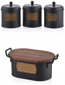 Resim The Mia Ekmek Saklama Kabı & Çay Şeker Kahve Kavanozu Küçük 3 Lü - Siyah Gold 