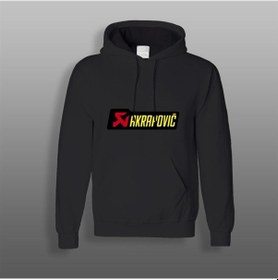Resim Akrapoviç Logo Baskılı Motosiklet Siyah Sweatshirt 