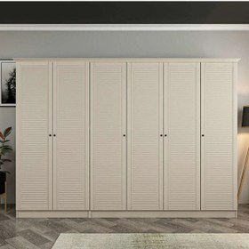 Resim Kale 6 Kapaklı 2ç Taçlı Dolap Kumtaşı Mebran Panjur Kumtaşı 210cm Bej 