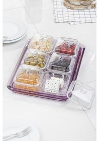 Resim Akrilik Mürdüm 6 Lı Kapaklı Kahvaltılık Kahvaltı Seti & Saklama Kabı Cam Değildir Çok Renkli 