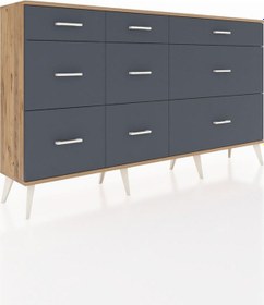 Resim Arges Konsol 9 Çekmeceli 176x30x99 Çam-çam/antrasit Atlas Çam/antrasıt - Atlas Çam 