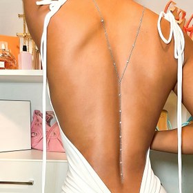 Resim 1 Adet Kadınlar İçin Seksi ve Şık Y-Şekilli Vücut Zinciri Kolye - Uzun Sırt Zincirli, Kişiselleştirilebilir Boyutlu, Yıl Boyu Parti Düğün Günlük Kullanım Elbise Aksesuarı - Lüks Boncuklu Kolye Hediye, Plaj Aksesuarı, Omurga Vurgulayıcı Takı, Zarif Tasarım, İnce İşçilik, Moda Kadın Aksesuarı 