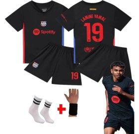 Resim Barcelona 2024/25 Sezon Lamine Yamal Siyah Deplasman Çocuk Forması 4lü Set Çorap+Biliklik Hediye 
